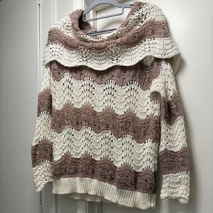 Sun & Shadow cowl neck crochet style sweater - size large